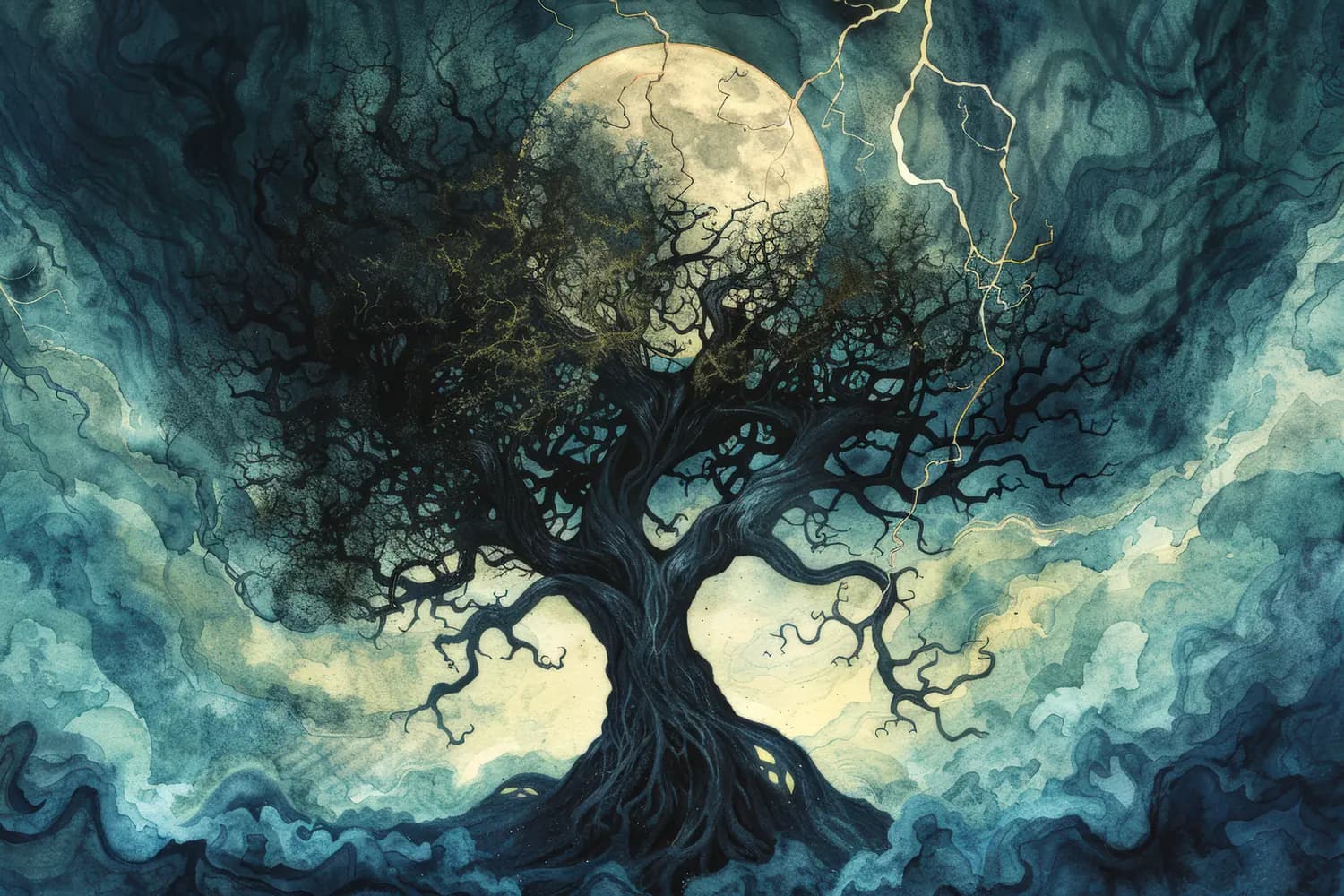 L'Arbre Ancien Sous la Lune de Tempête