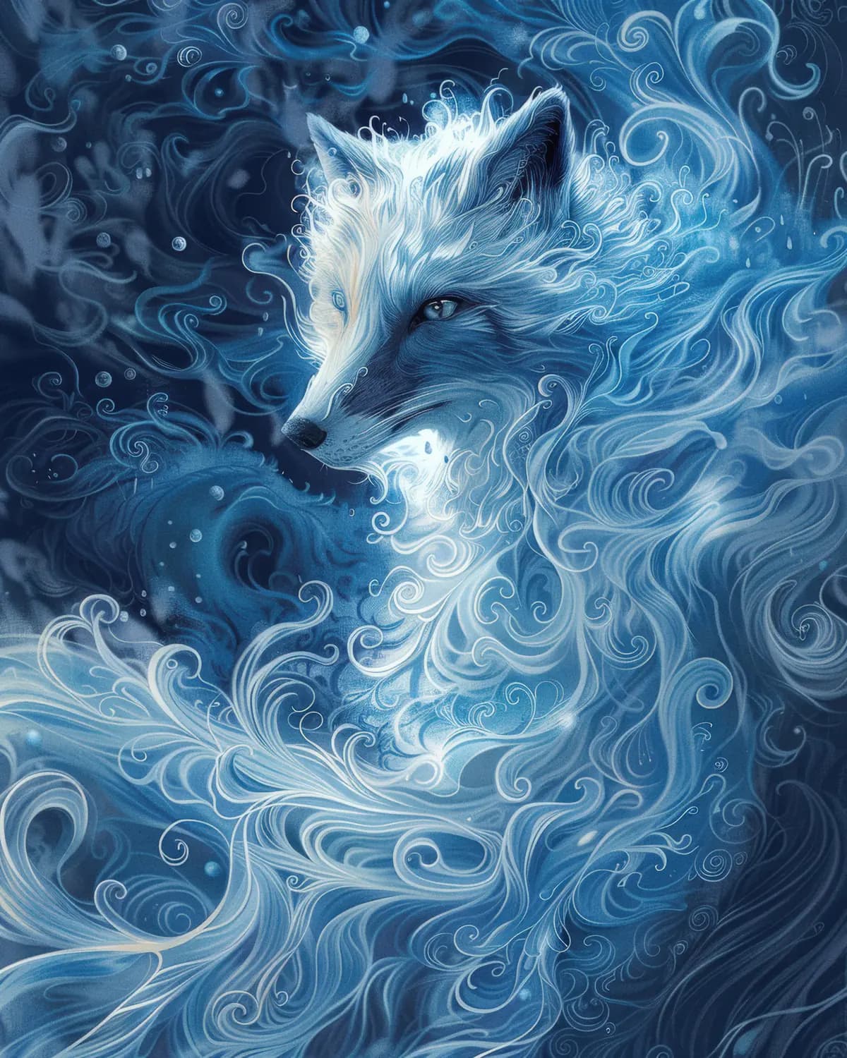 Renard Arctique aux Volutes de Givre Bleu