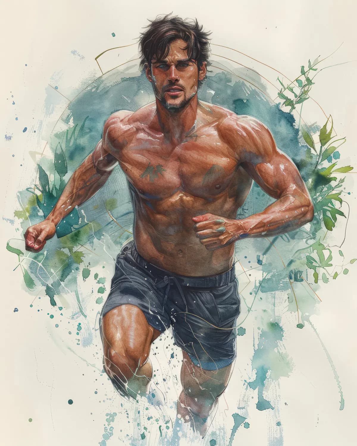 Coureur Athlétique en Plein Élan Aquarelle