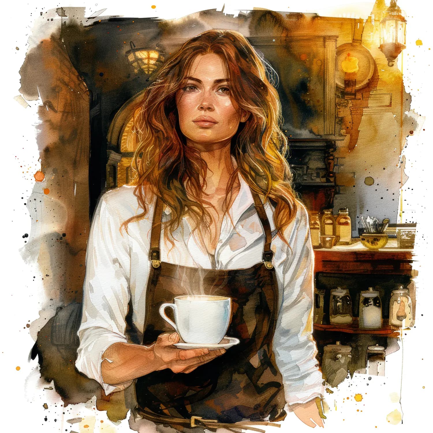 Barista aux Cheveux Fauves dans un Café Chaleureux
