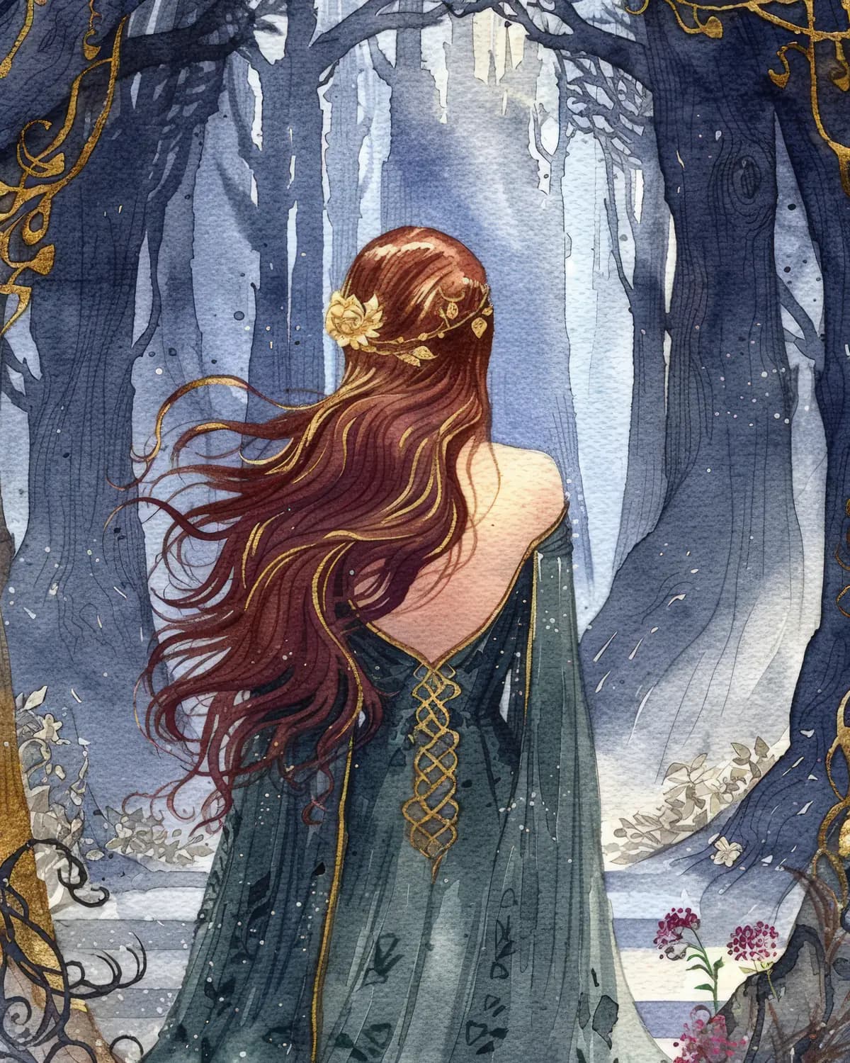 Princesse aux Cheveux de Feu dans la Forêt Enchantée