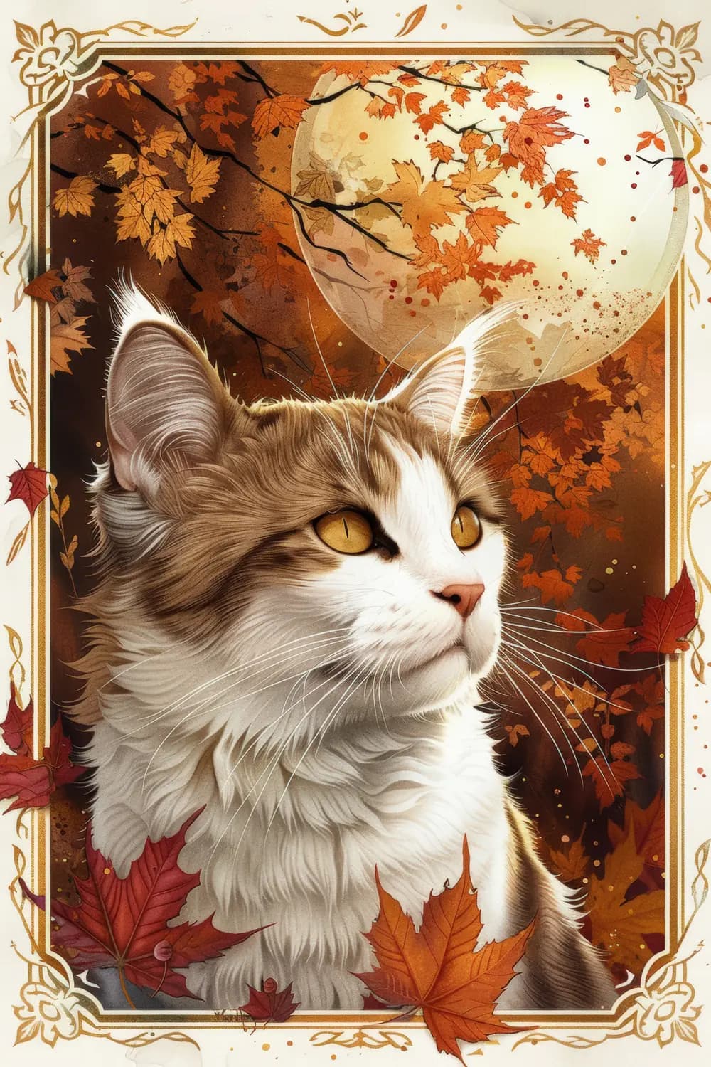 Chat Roux sous la Lune d'Automne