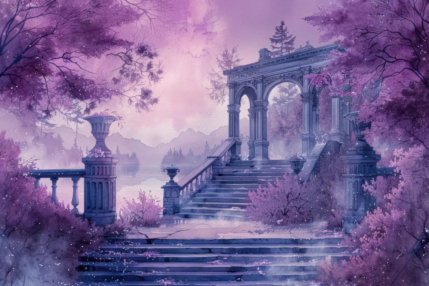 Portique Baroque au Crépuscule Violet Enchanté