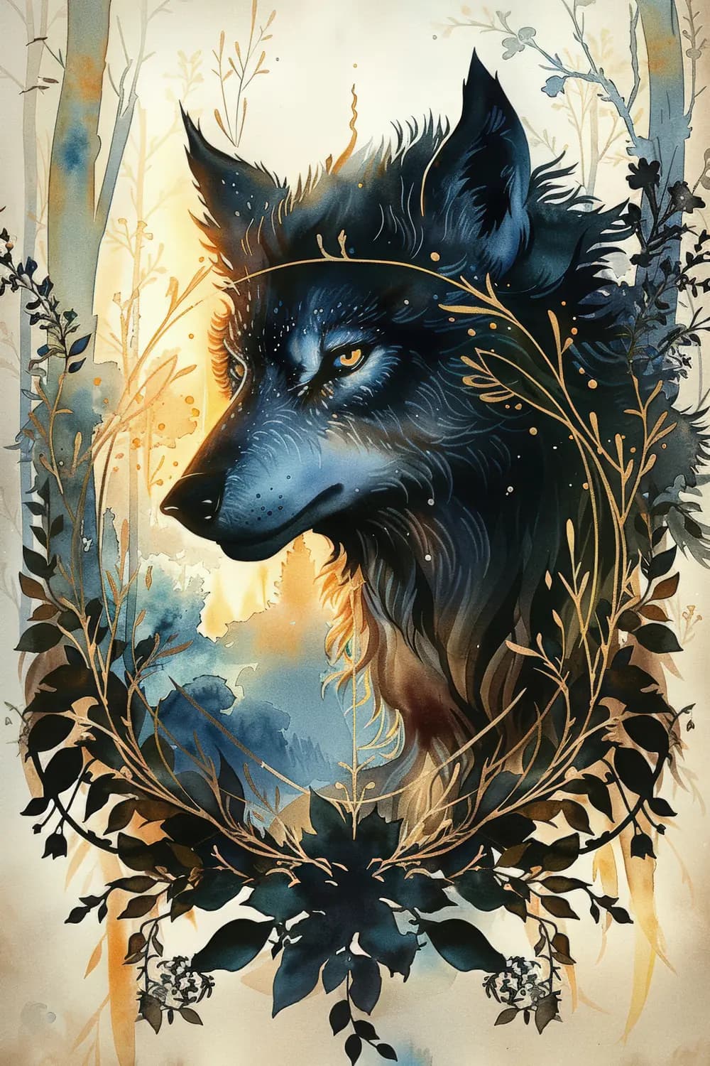 Loup Noir aux Yeux d'Or et Botaniques