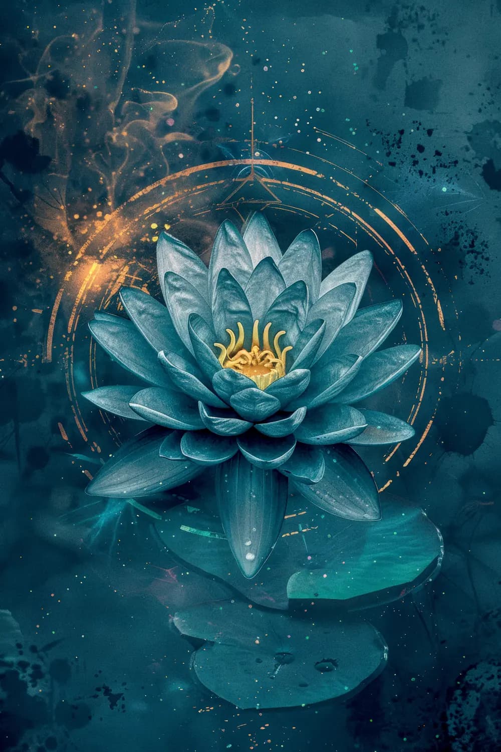 Lotus Bleu aux Cercles Dorés Mystiques