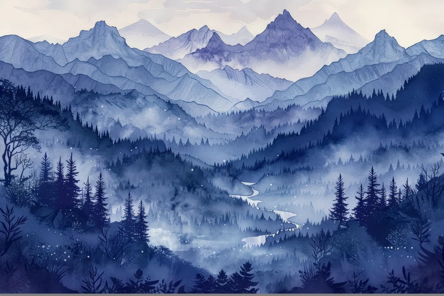 Vallée Brumeuse Bleue entre Montagnes et Sapins