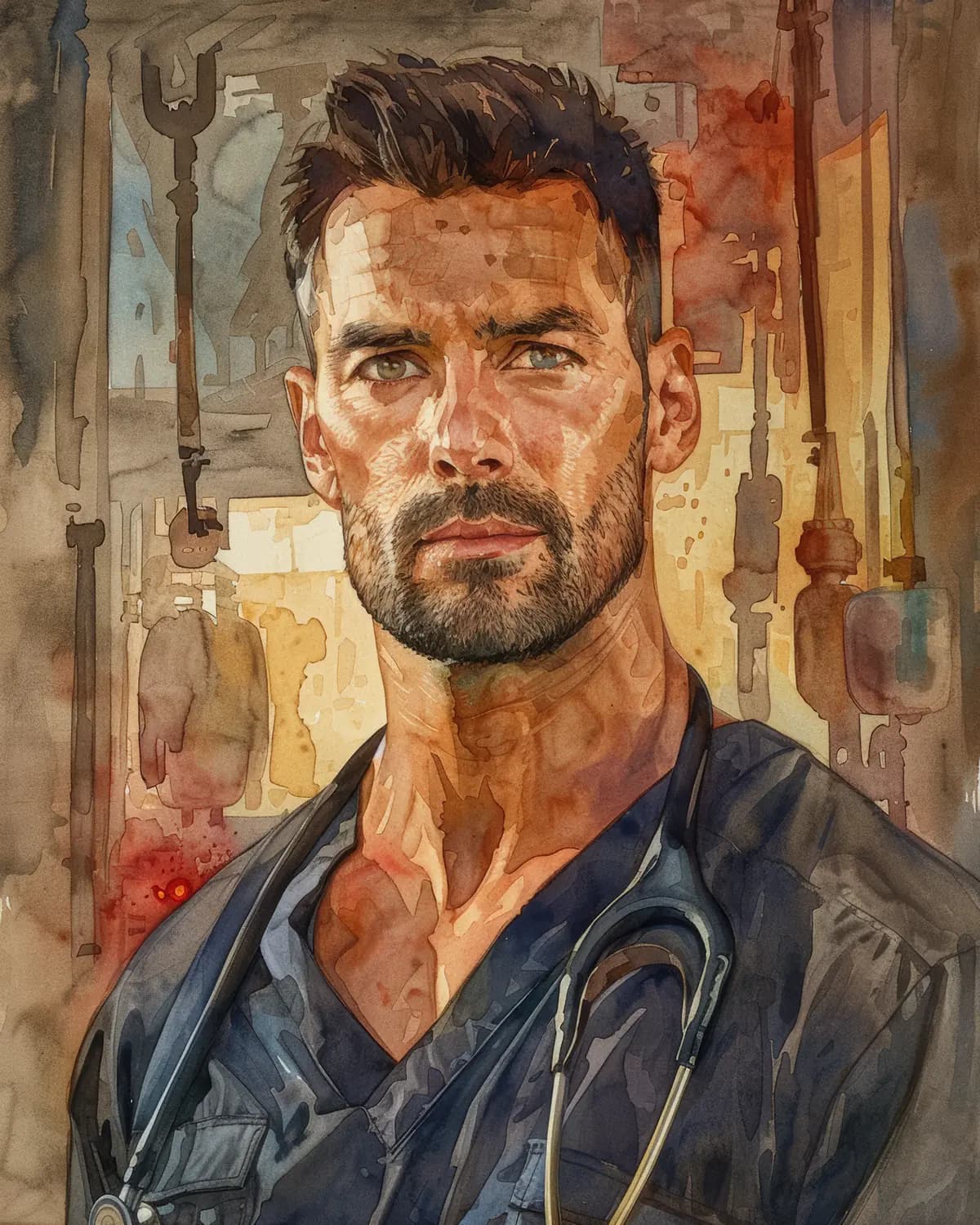Portrait de médecin sous une lumière ardente