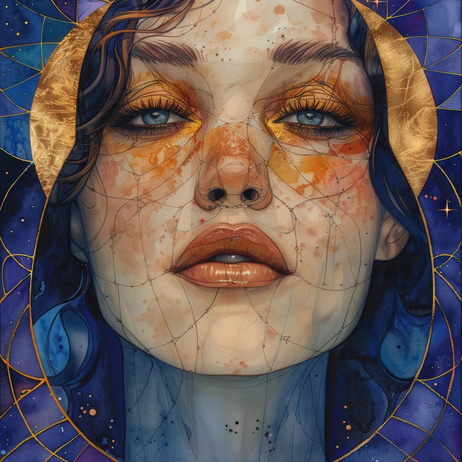 Regard Céleste Bleu à l'Auréole Dorée