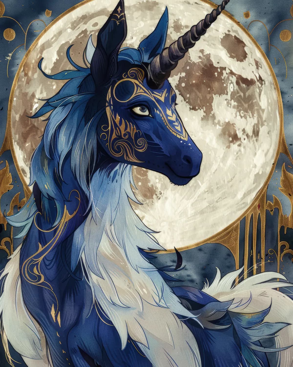 Licorne Céleste sous la Pleine Lune Dorée