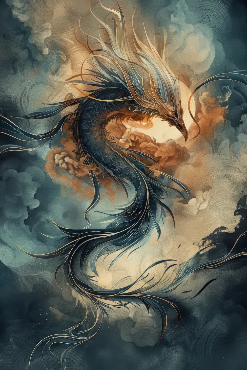 Dragon Céleste Surgissant des Nuages Tempétueux