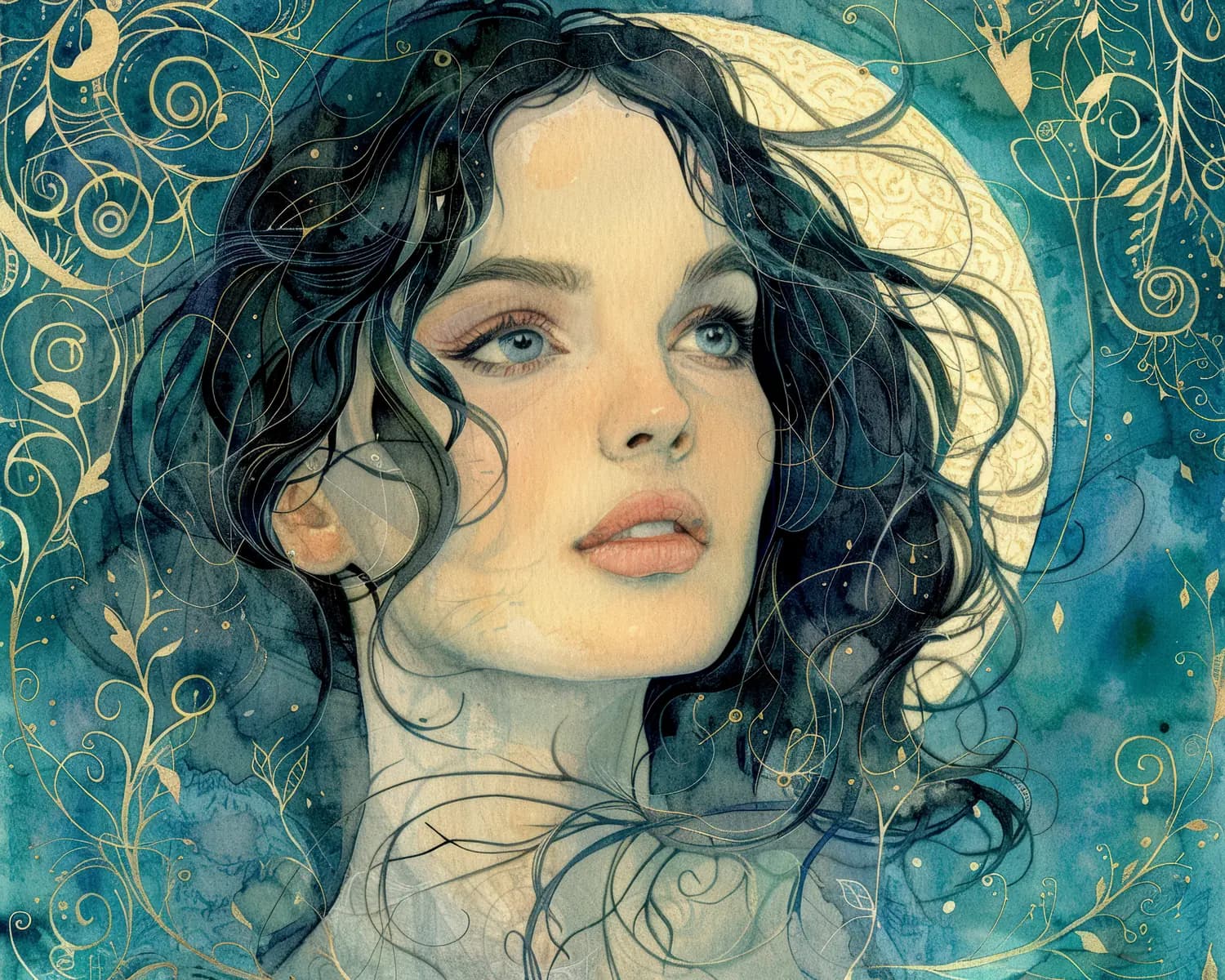 Regard Céleste aux Arabesques Dorées