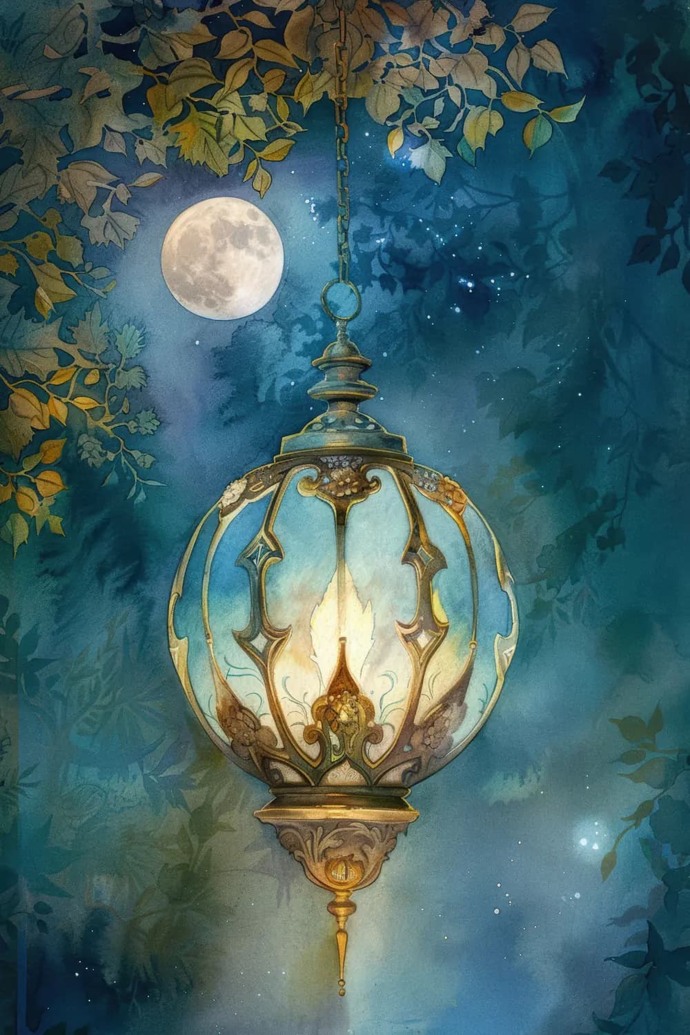 Lanterne Céleste Suspendue Sous la Pleine Lune