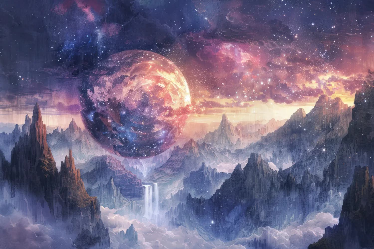 Planète Céleste au-dessus des Montagnes Mystiques