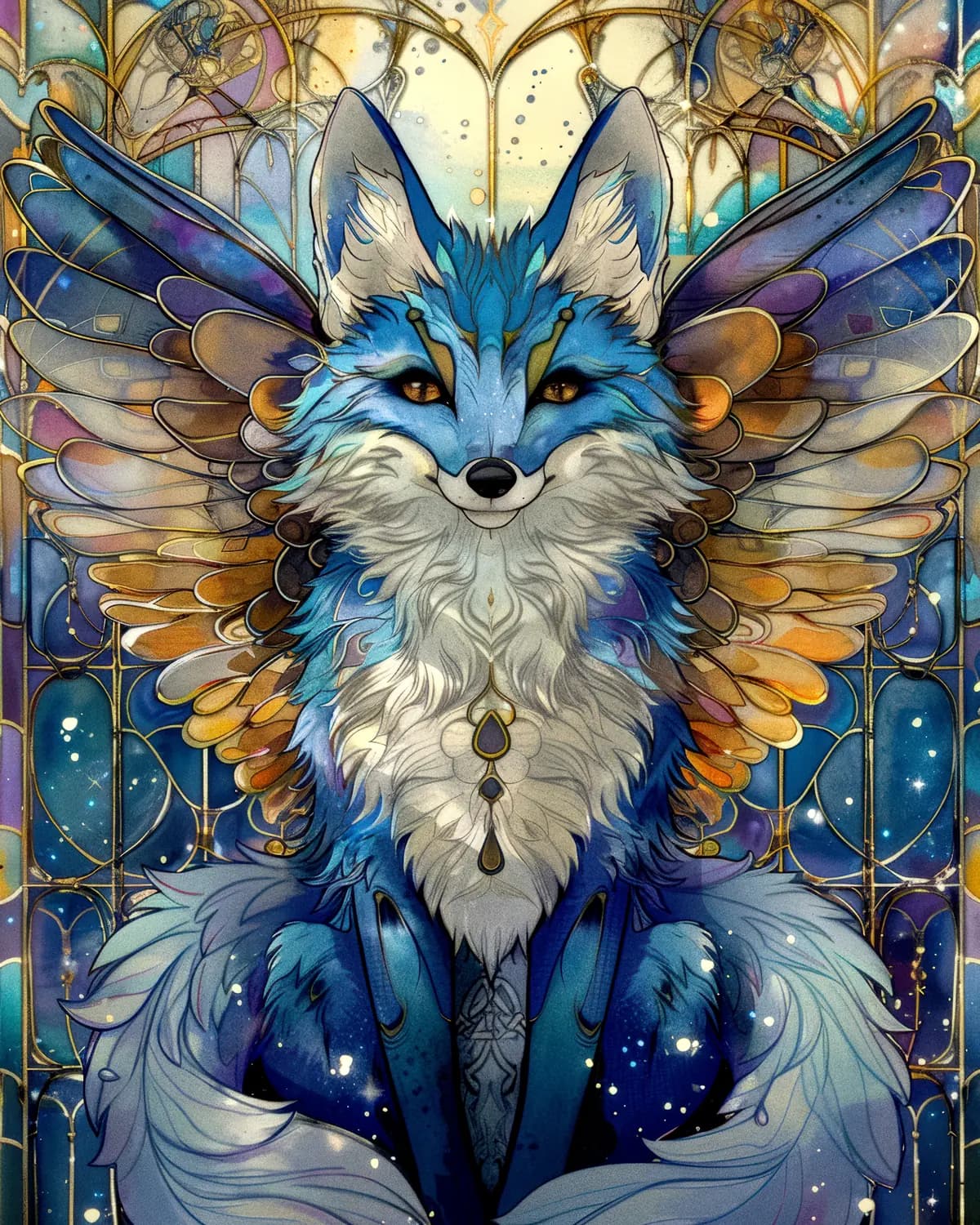 Renard Céleste aux Ailes de Vitrail