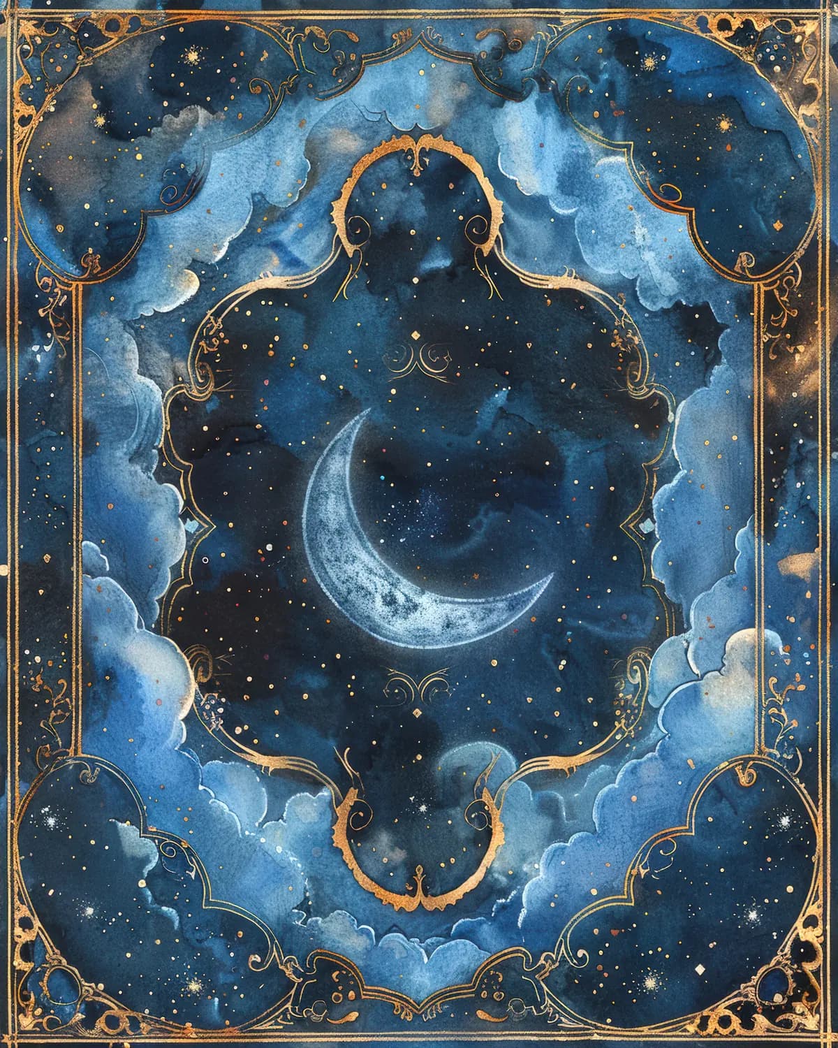 Lune Croissante dans un Ciel Nocturne Doré