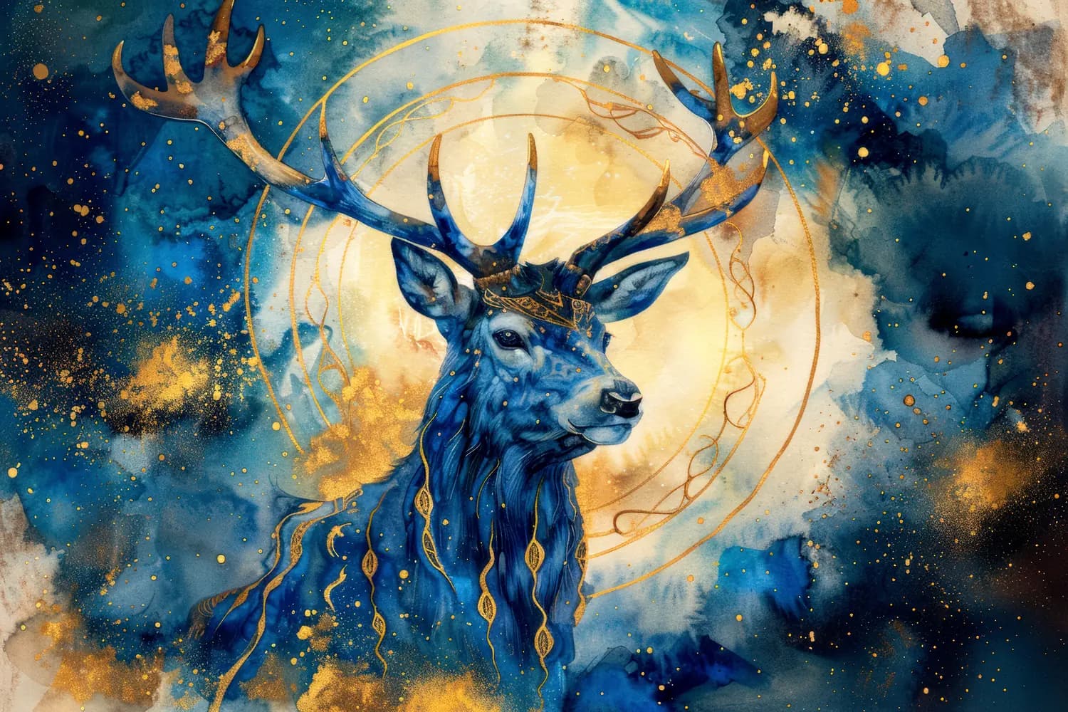 Cerf Céleste Couronné sous la Lune Dorée