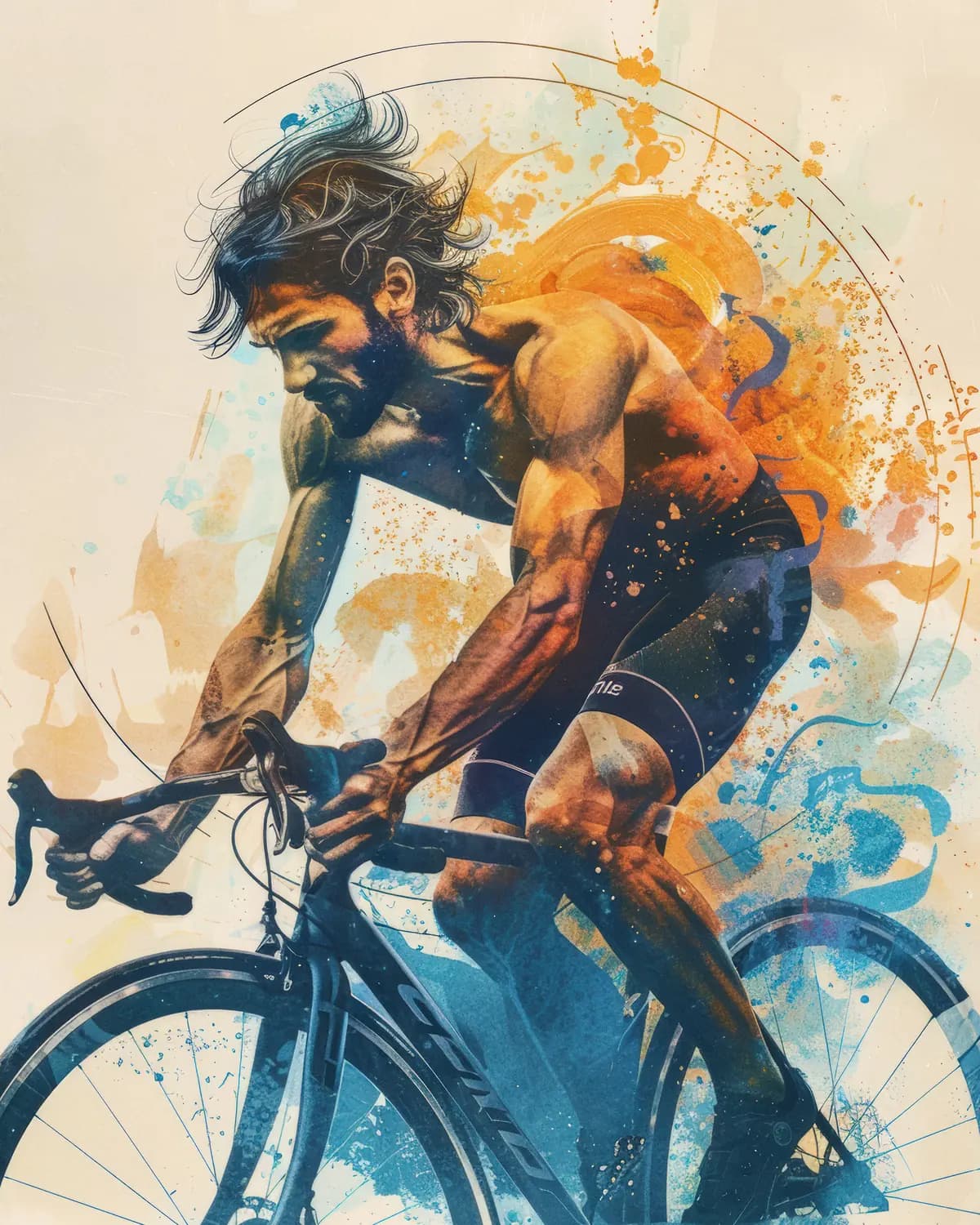 Cycliste en Plein Élan, Éclaboussures de Couleur