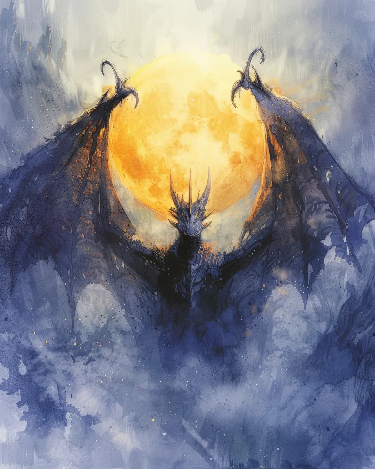 Dragon Nocturne Devant la Lune Dorée