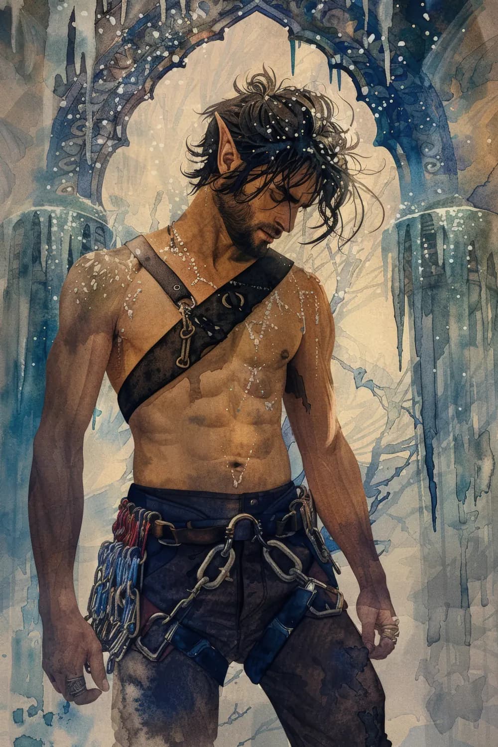 Elfe guerrier sous l'arche de glace