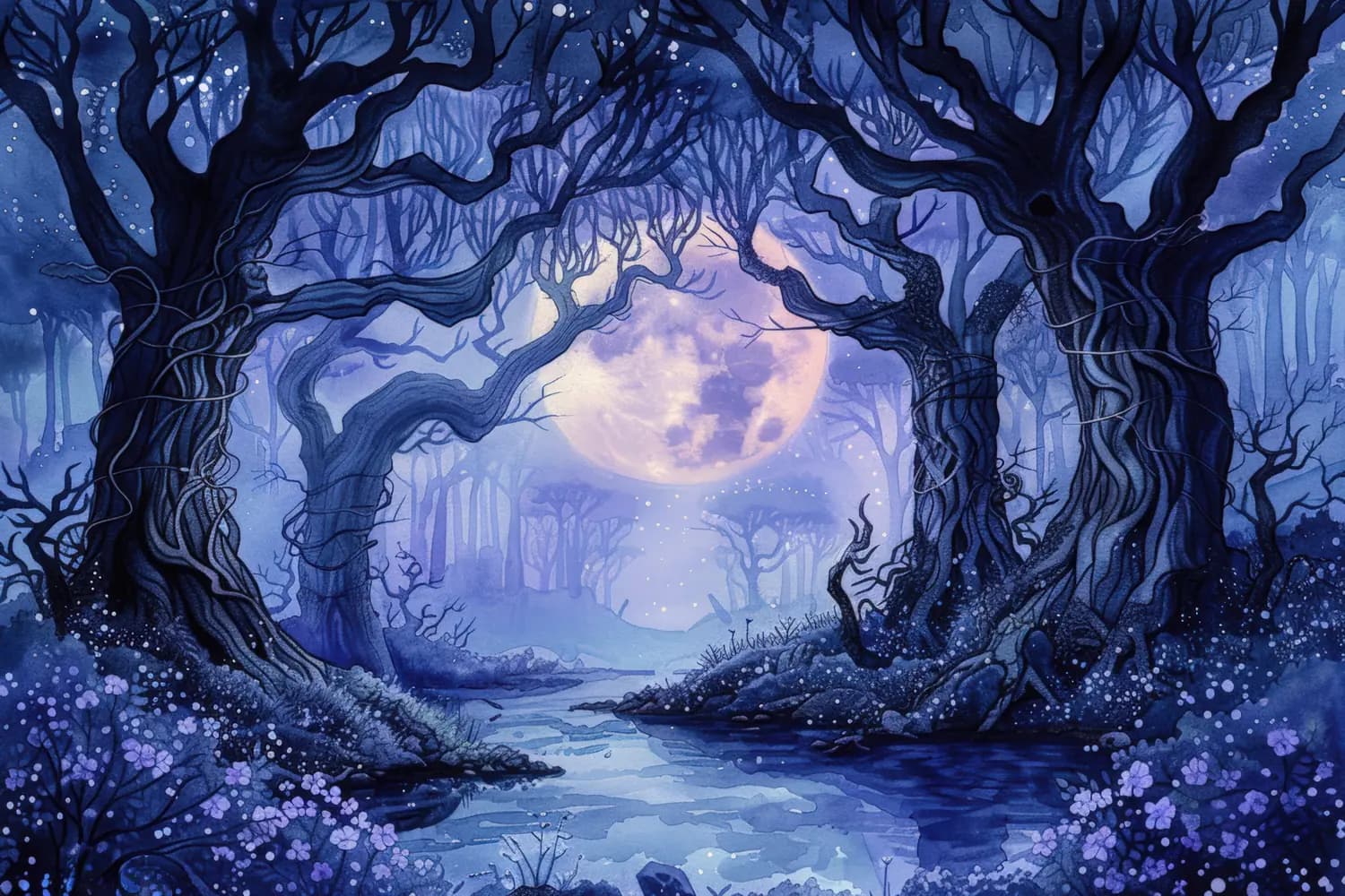 Forêt Enchantée Sous la Lune Pleine