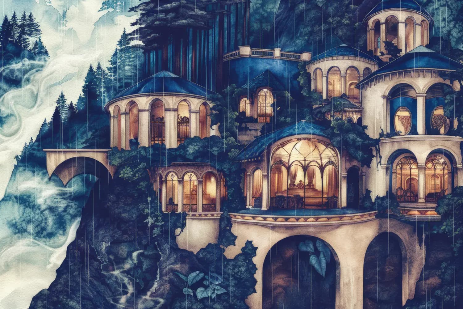 Palais Enchanté sous la Pluie des Forêts