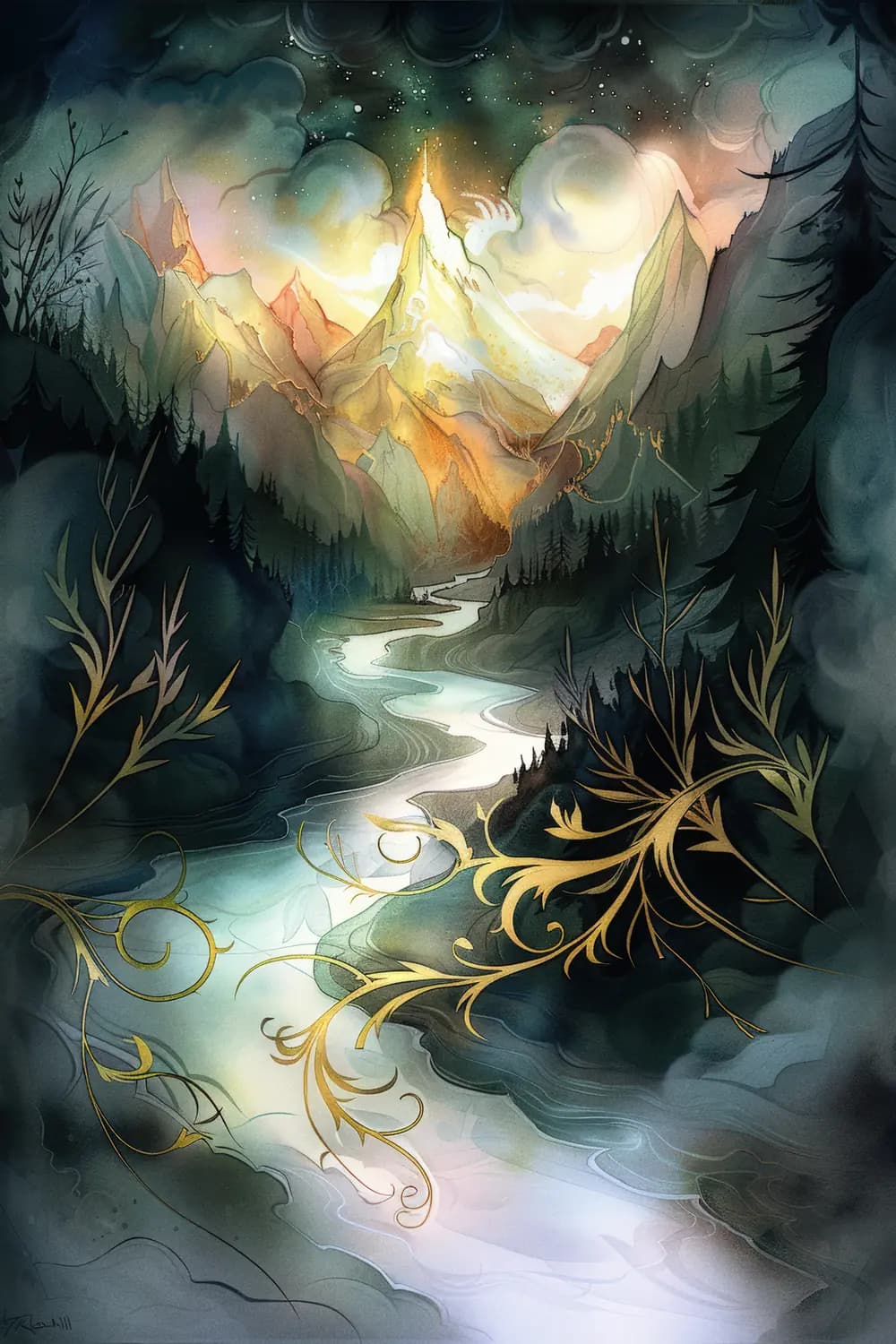 Rivière Enchantée vers les Cimes Lumineuses
