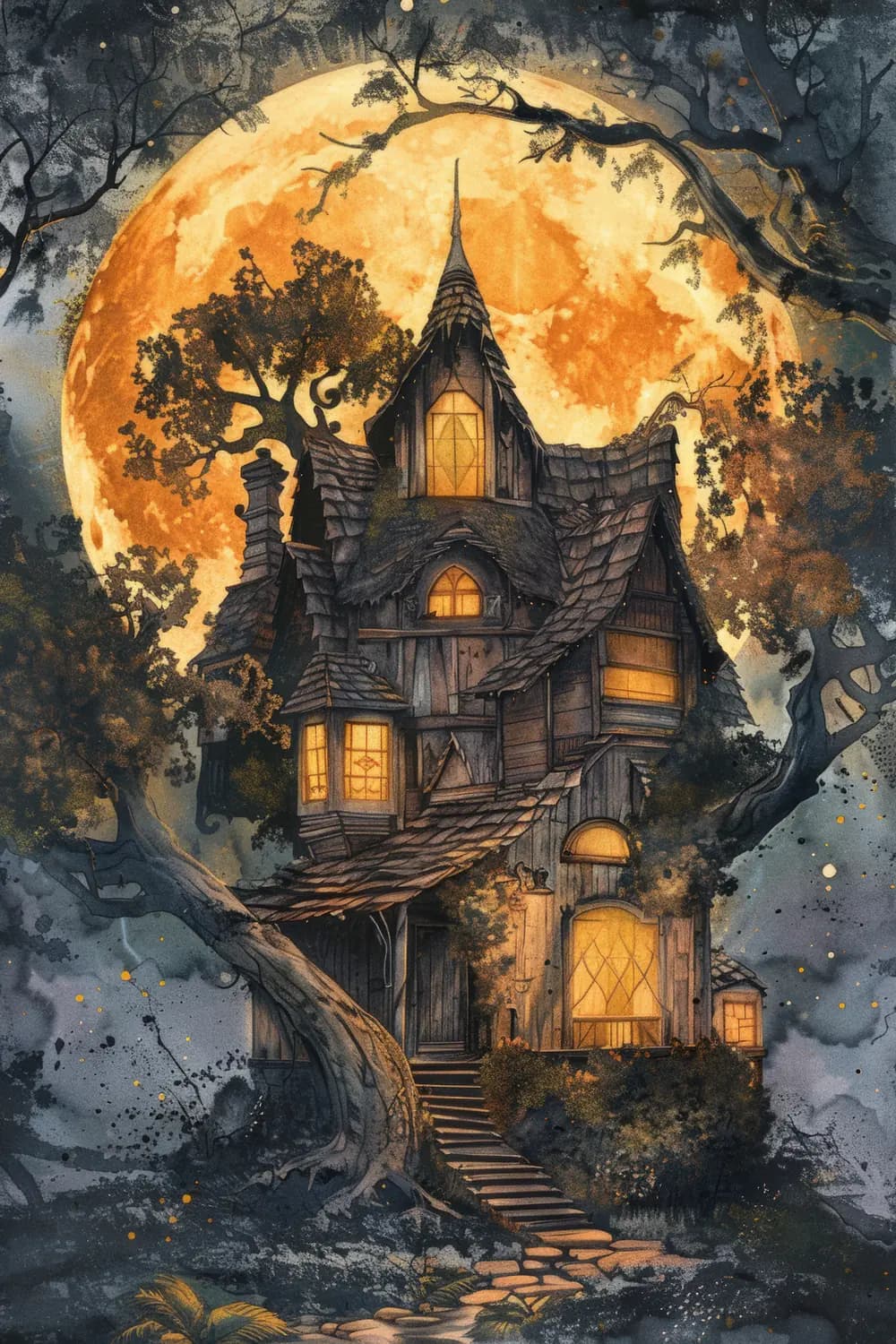 Maison Enchantée sous la Lune d'Automne