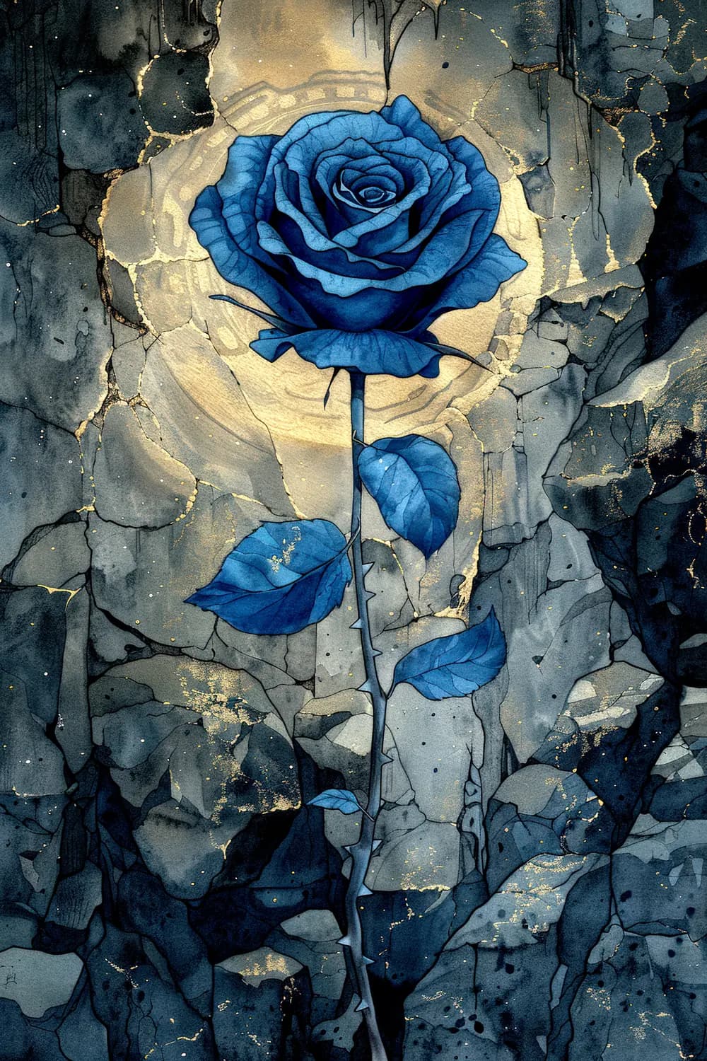 Rose Bleue Éternelle dans la Pierre Brisée