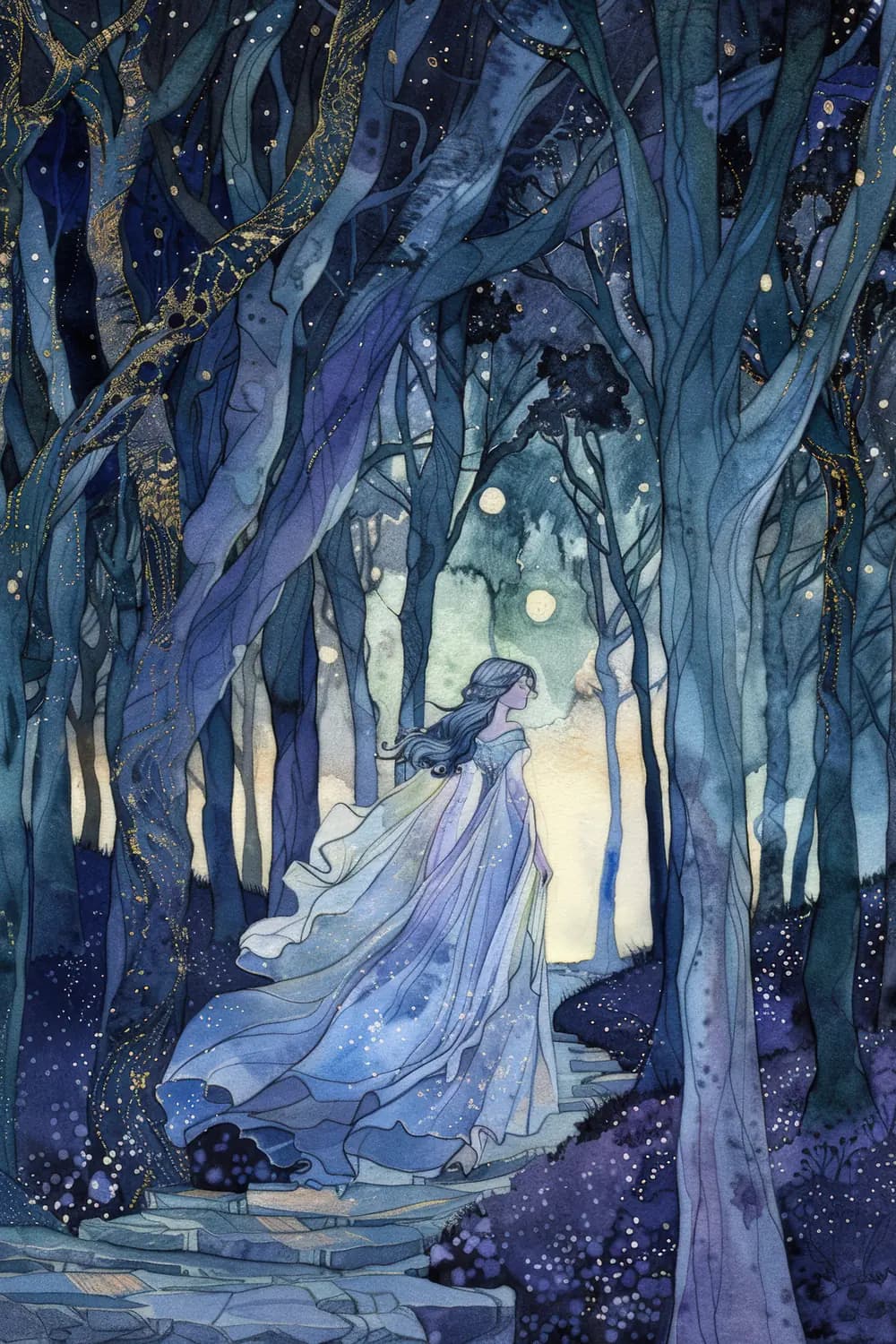 Fée Éthérée dans la Forêt Enchantée de Nuit