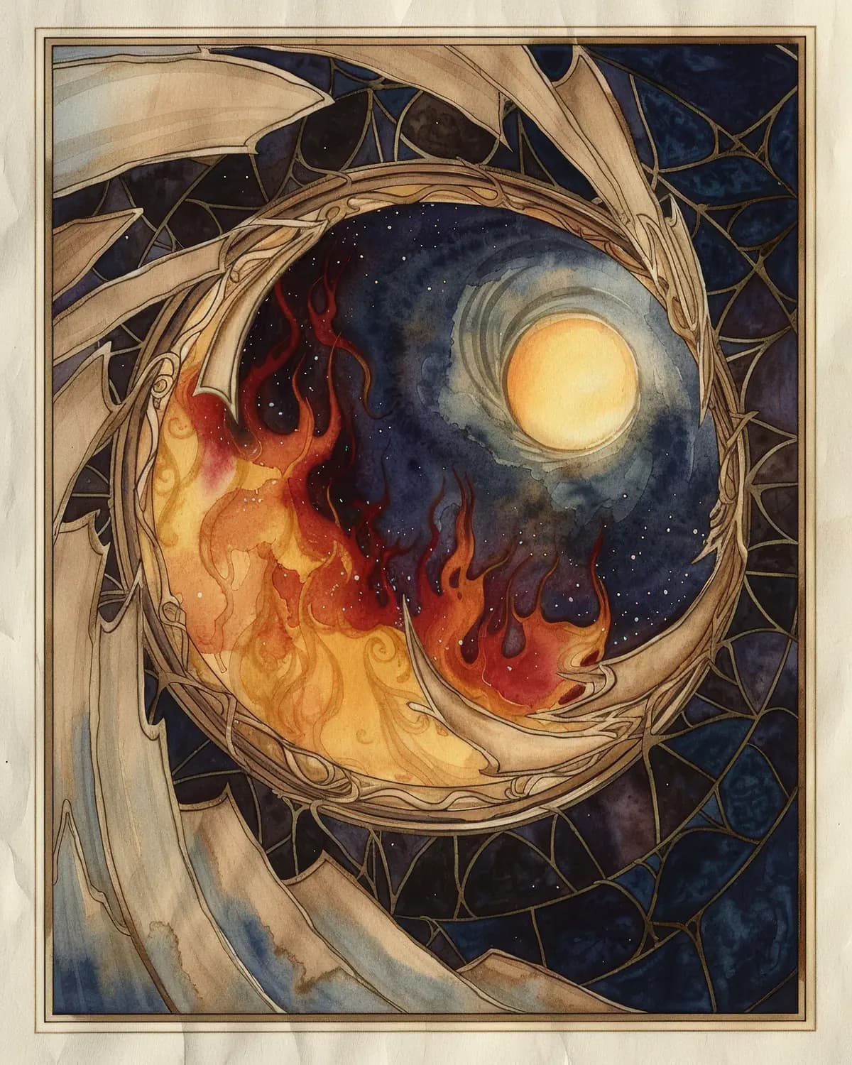 Feu et Lune dans un Cercle Céleste