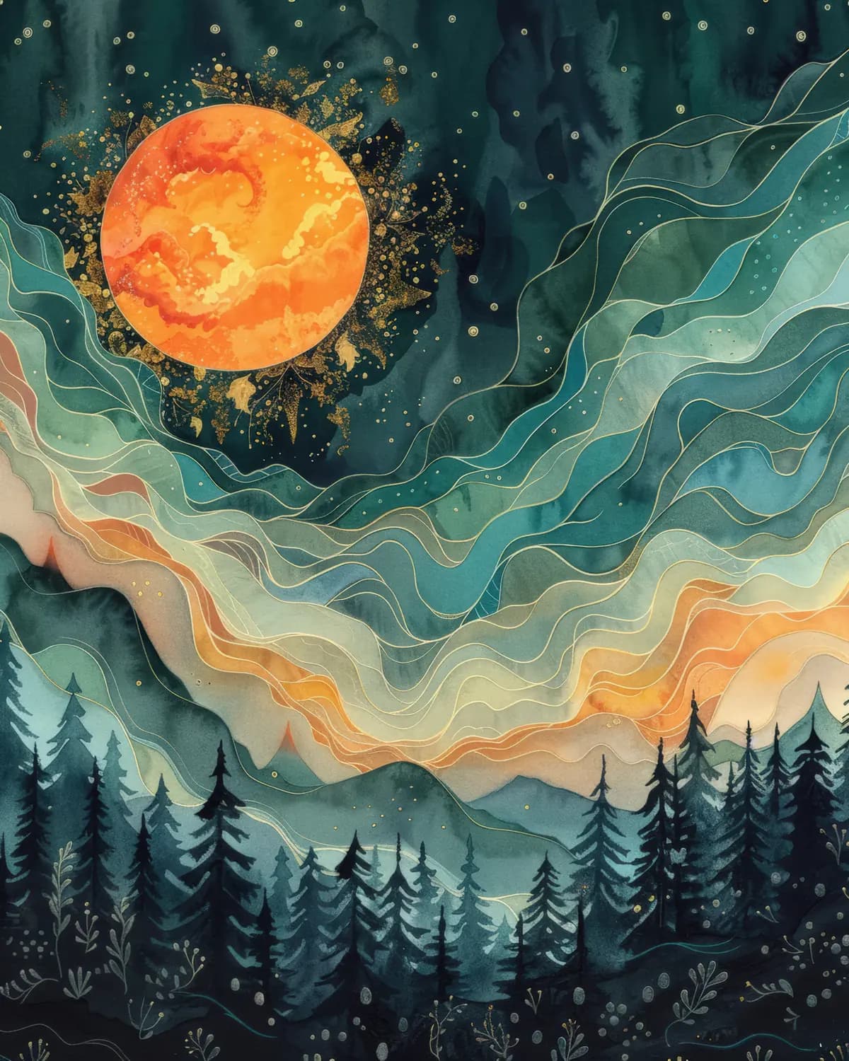 Lune de Feu sur la Forêt Mystique