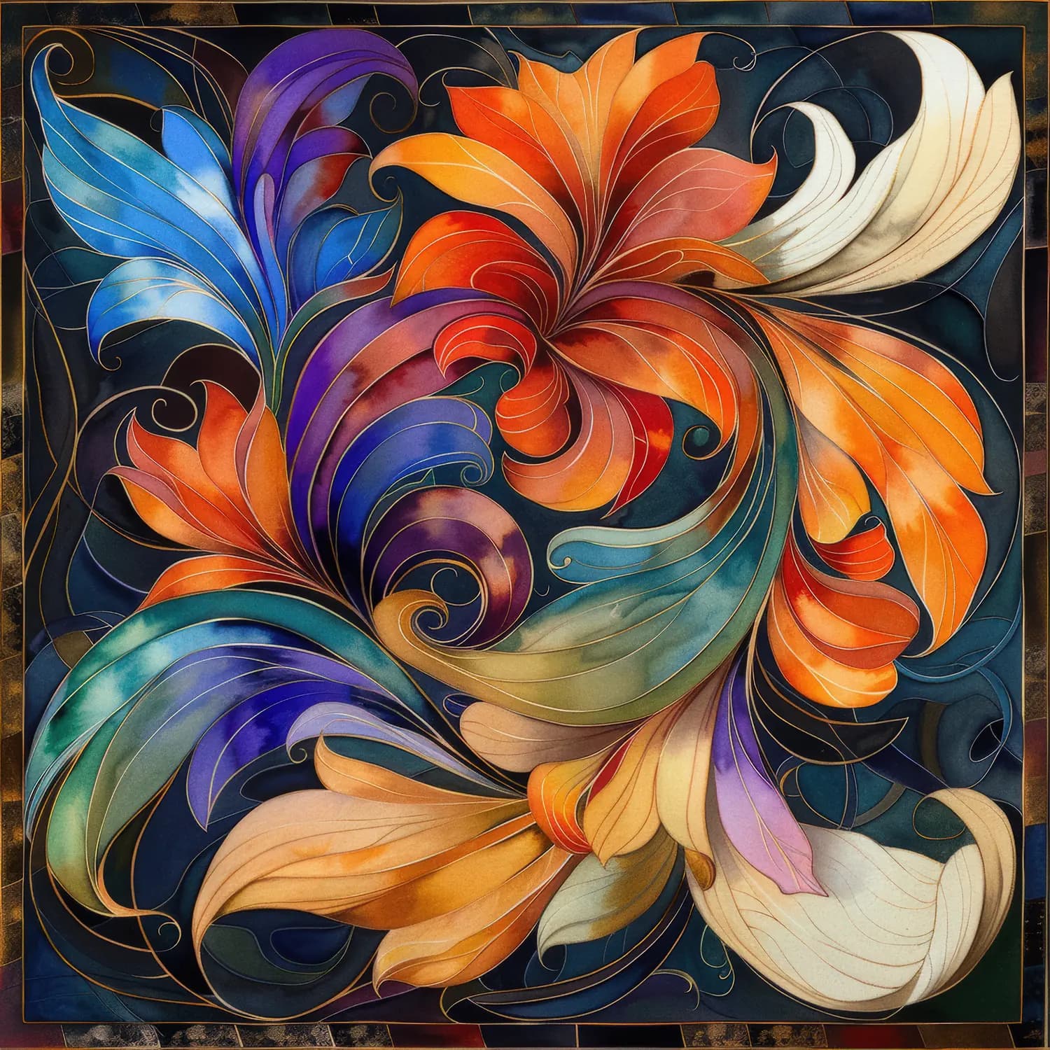 Tourbillon Floral aux Pétales Enflammés