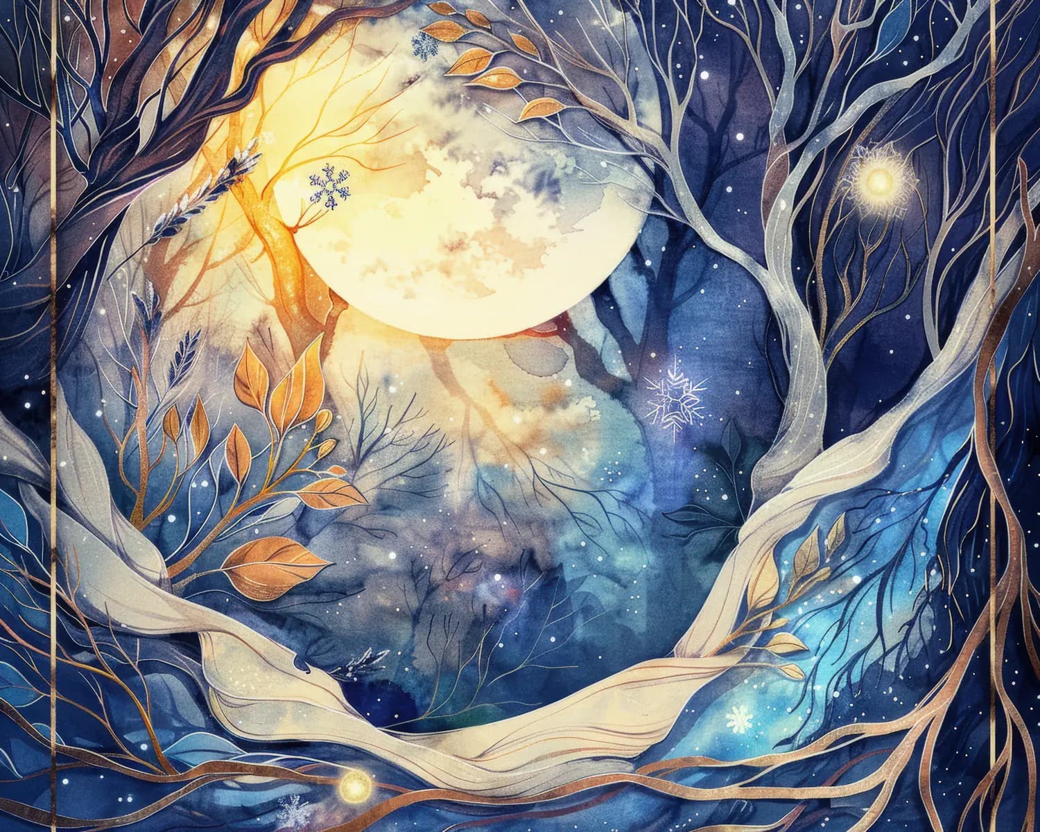 Pleine Lune sur la Forêt d'Hiver Enchanté