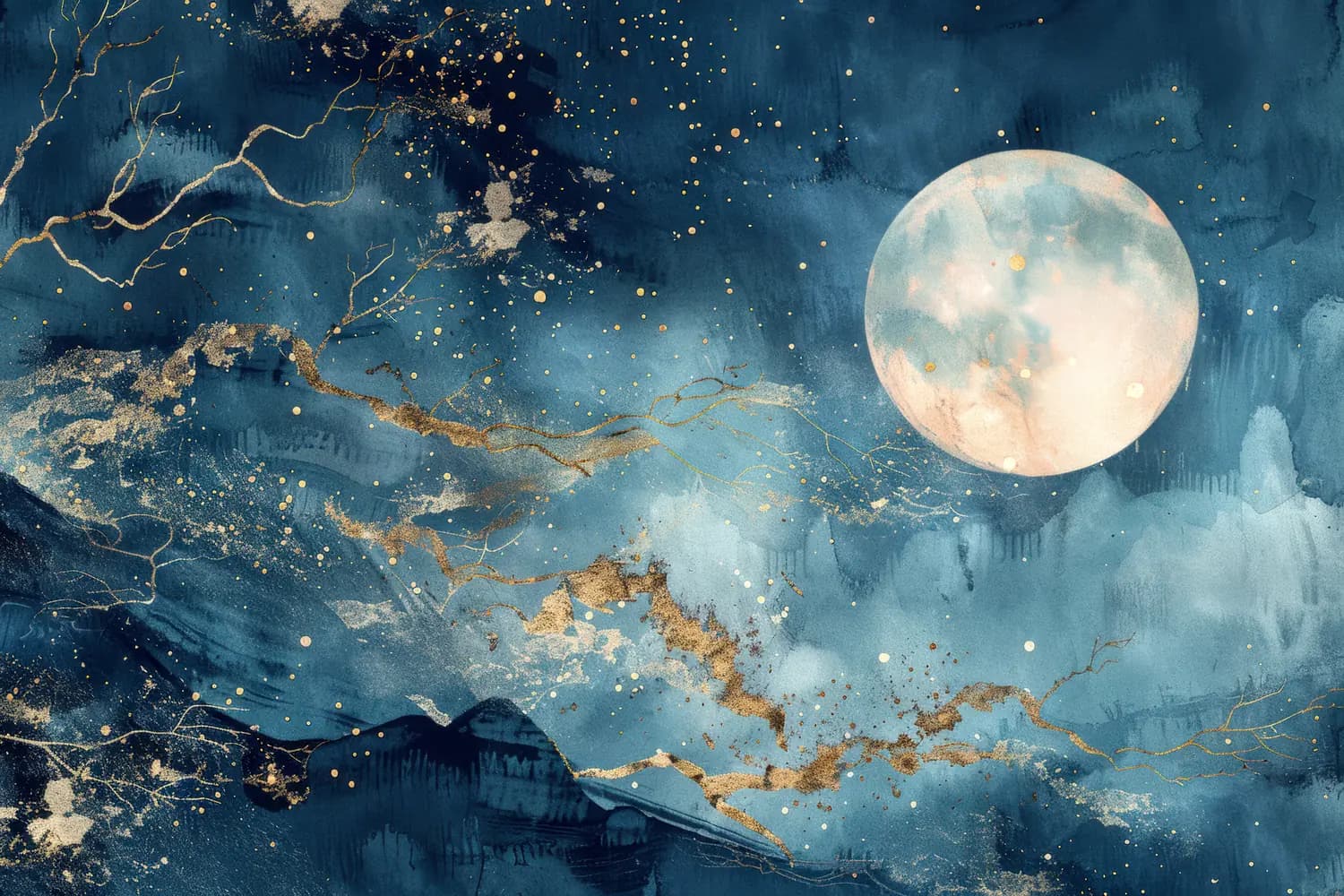 Pleine Lune sur les Montagnes Célestes Dorées
