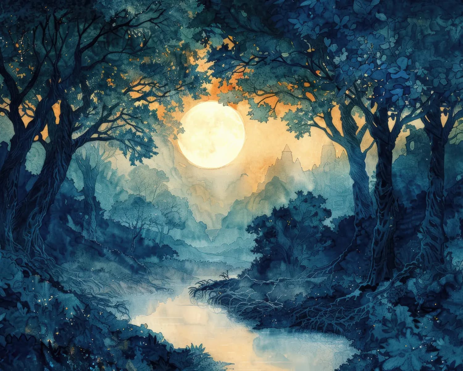 Pleine Lune sur la Forêt Enchantée Brumeuse