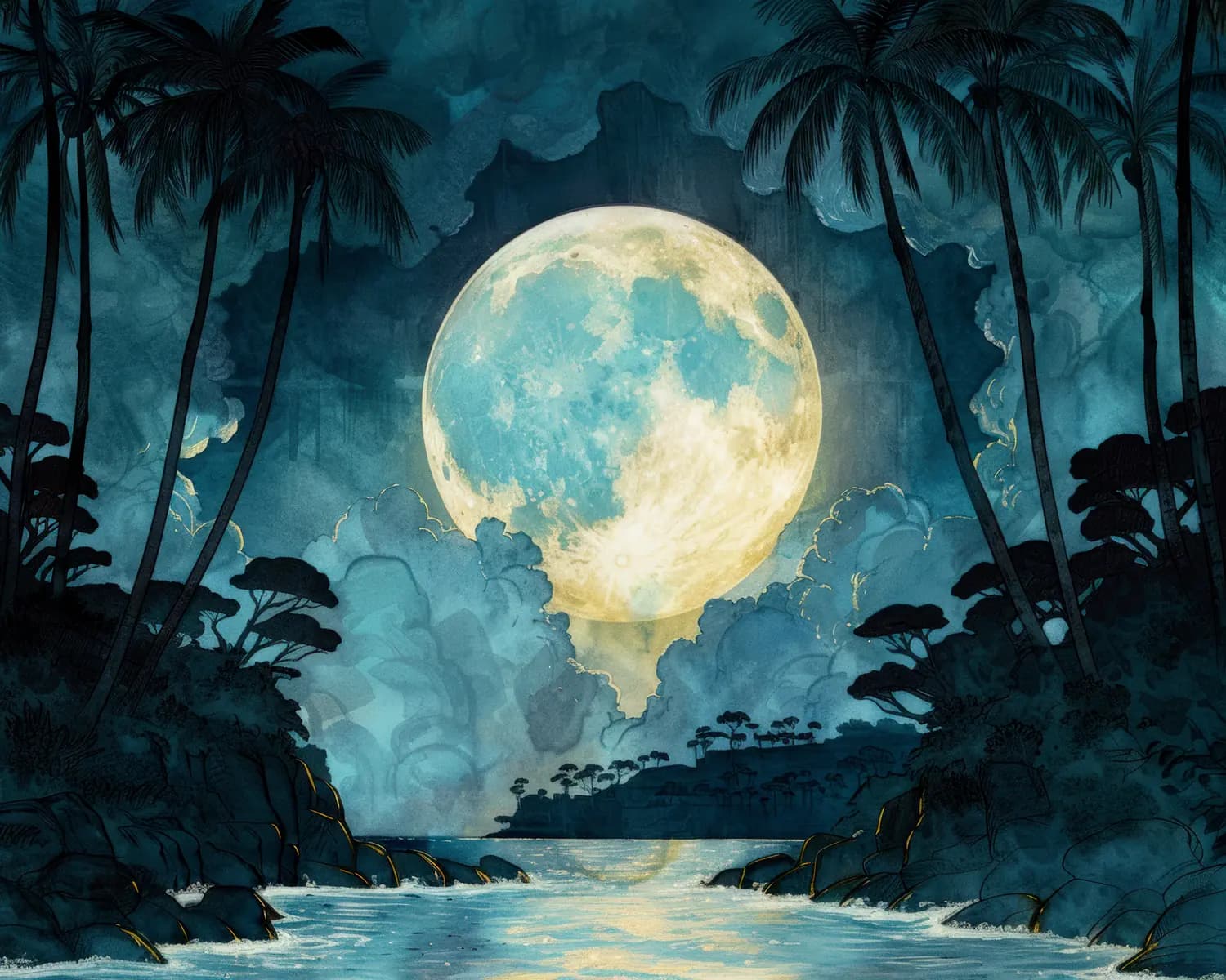 Pleine Lune sur la Jungle Tropicale Nocturne
