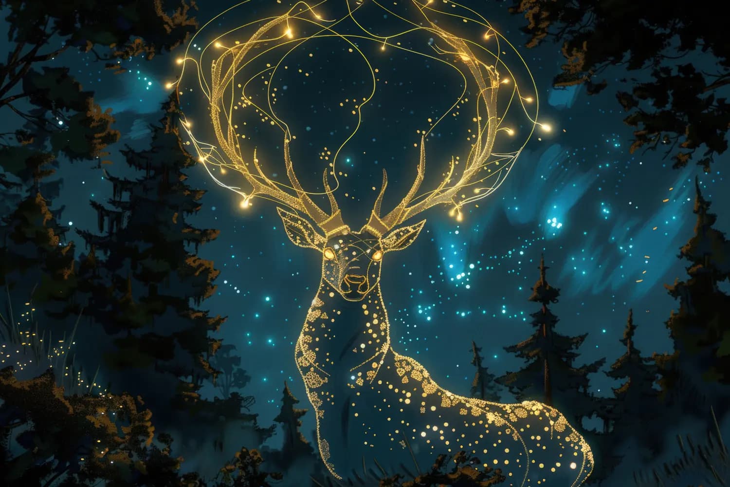 Cerf Lumineux dans la Forêt Étoilée