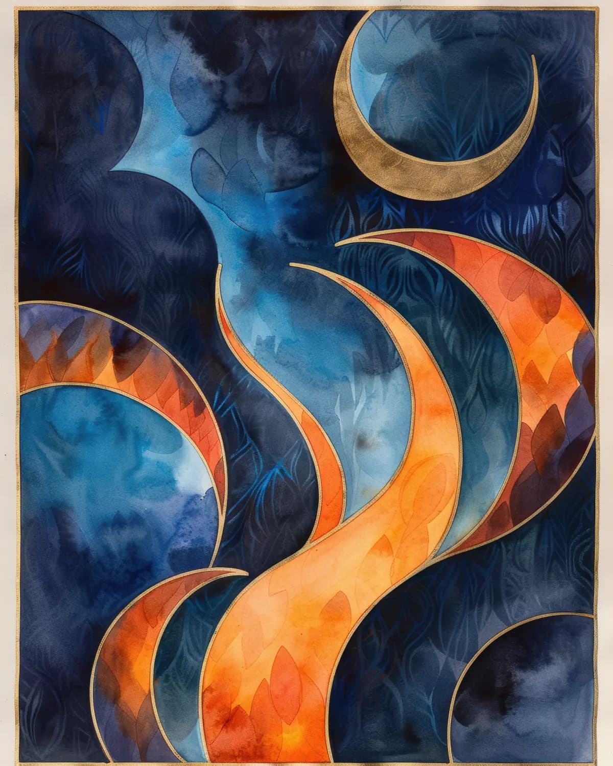 Croissant de Lune et Flammes dans la Nuit