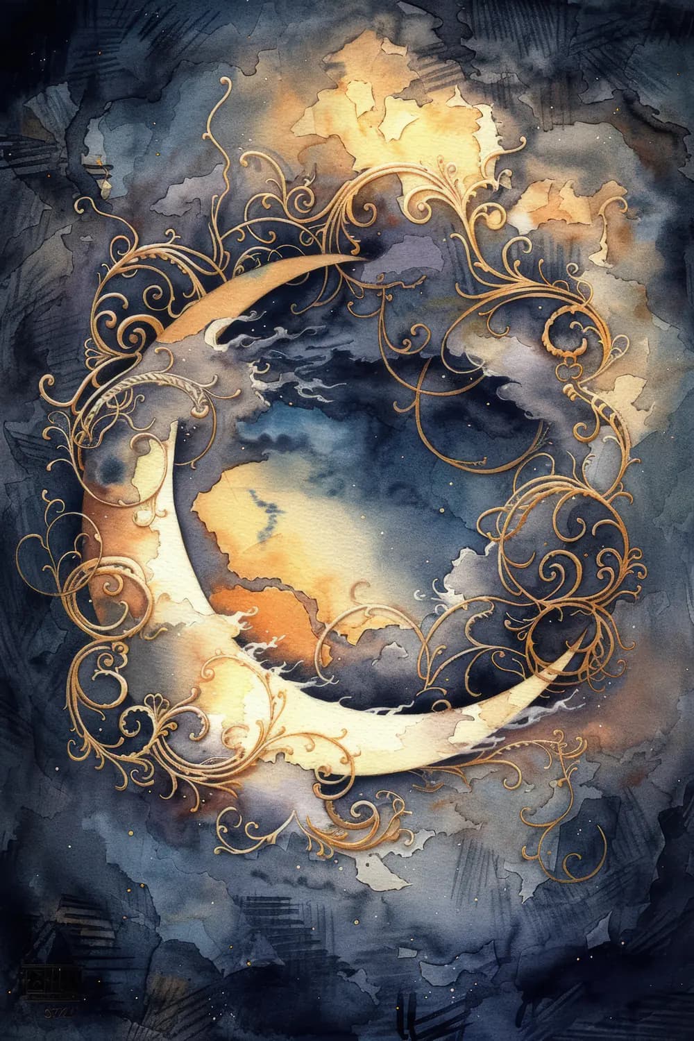 Croissant de Lune aux Arabesques Dorées