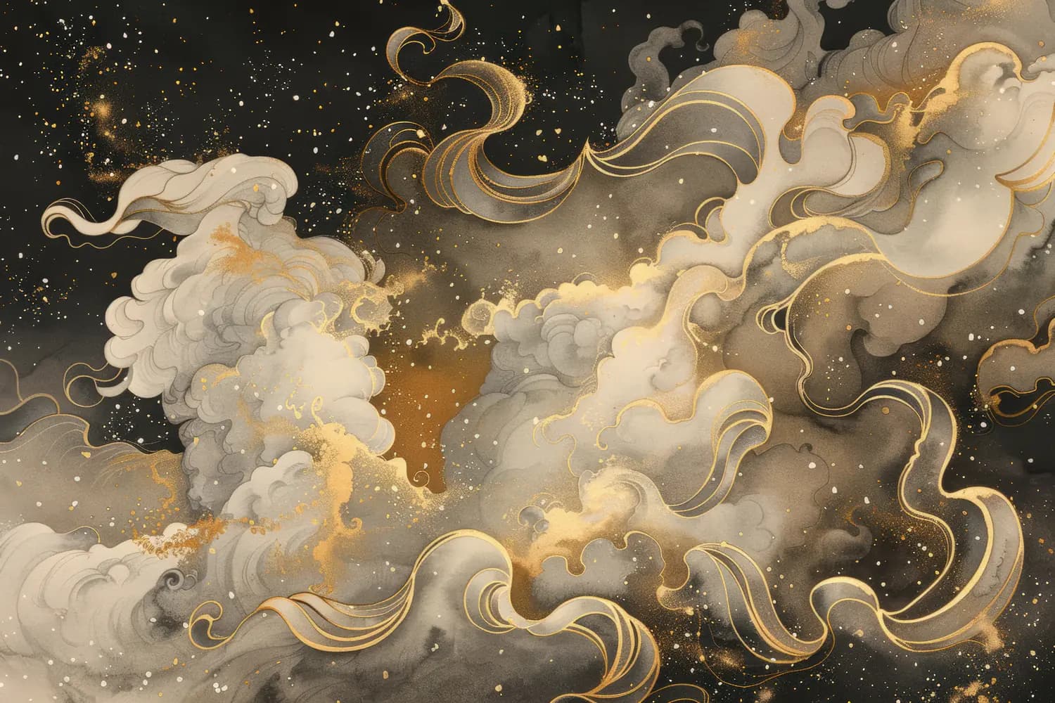 Nuages Dorés Tourbillonnants sur Ciel Nocturne