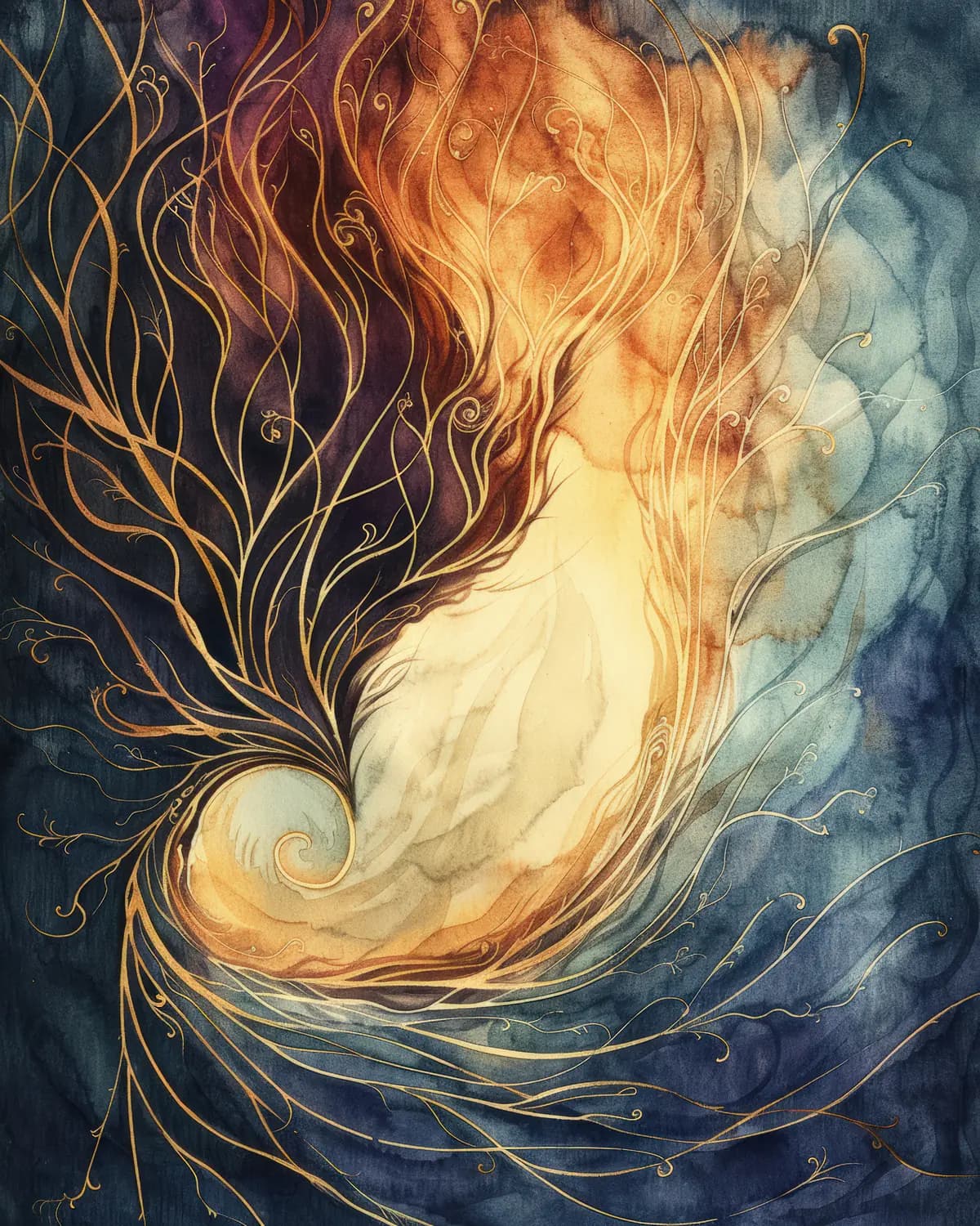 Spirale de Lumière aux Ramures Dorées