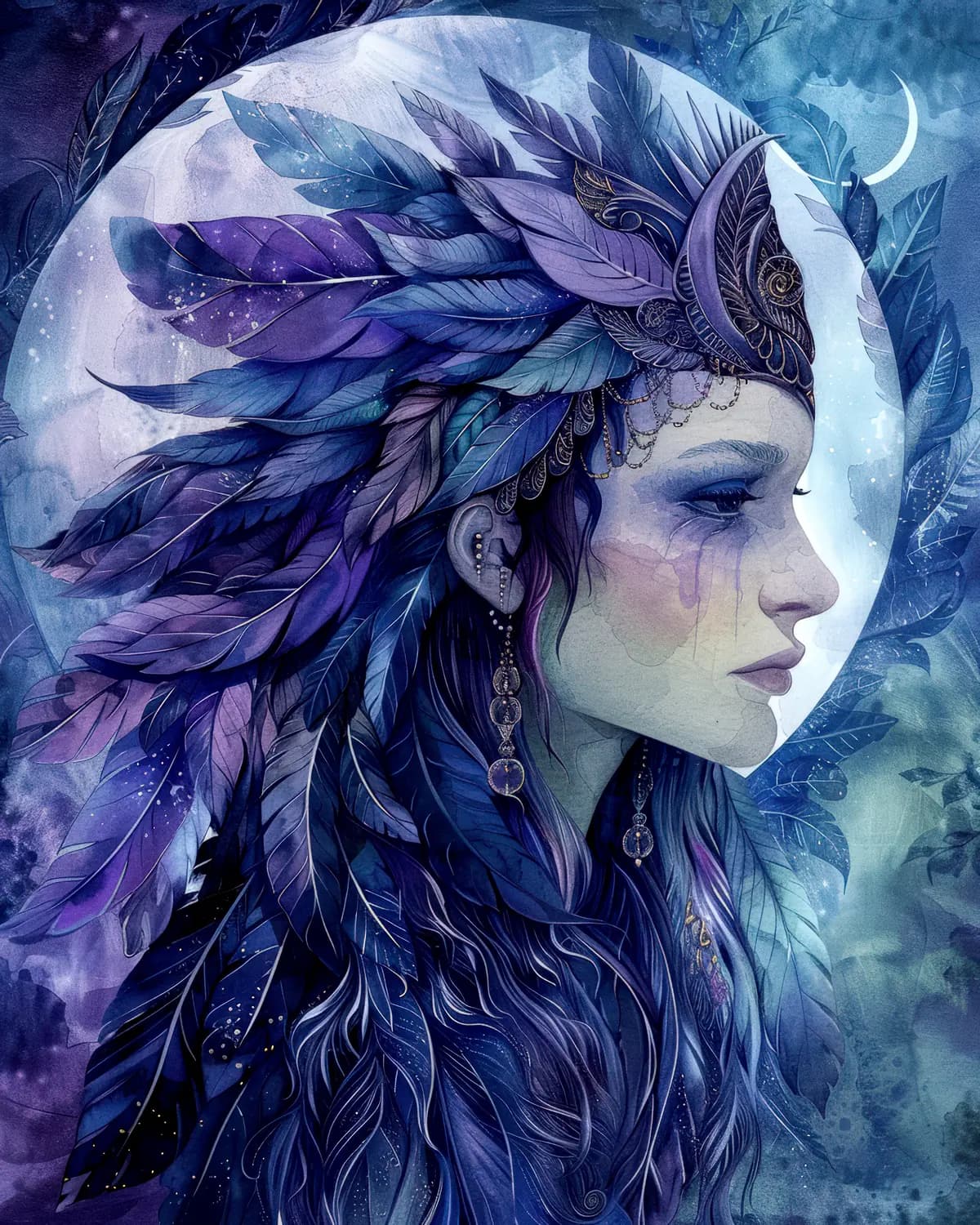 Prêtresse de la Lune aux Plumes Indigo