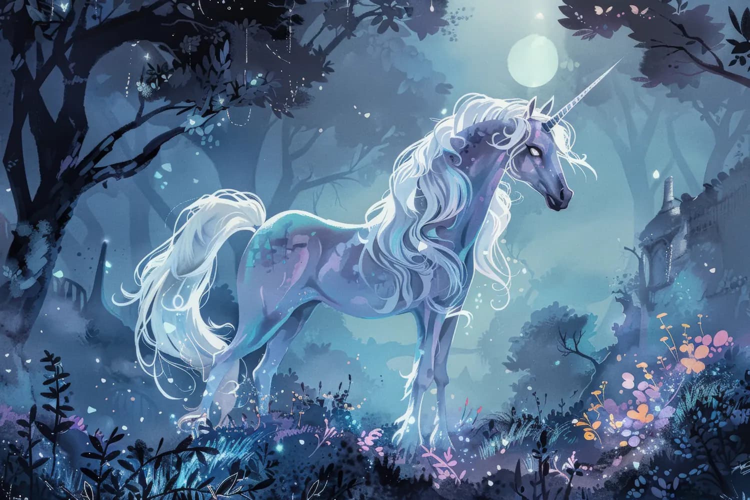 Licorne Lumineuse dans la Forêt Enchantée de Nuit