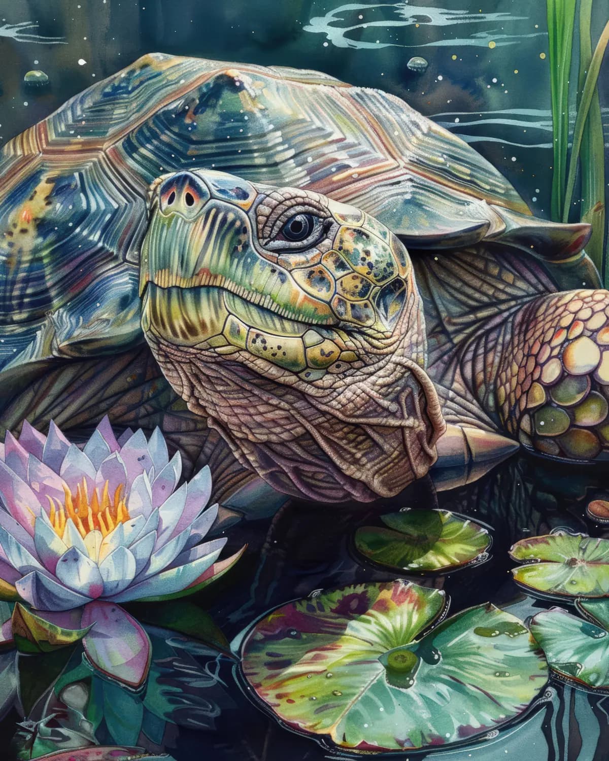 Tortue Majestueuse aux Nénuphars du Marais