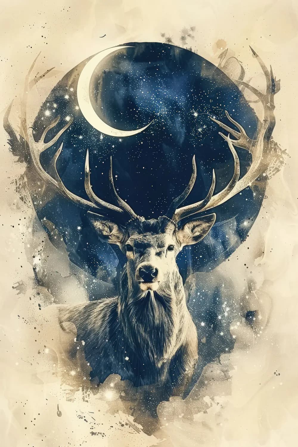 Cerf Majestueux Sous la Lune Étoilée
