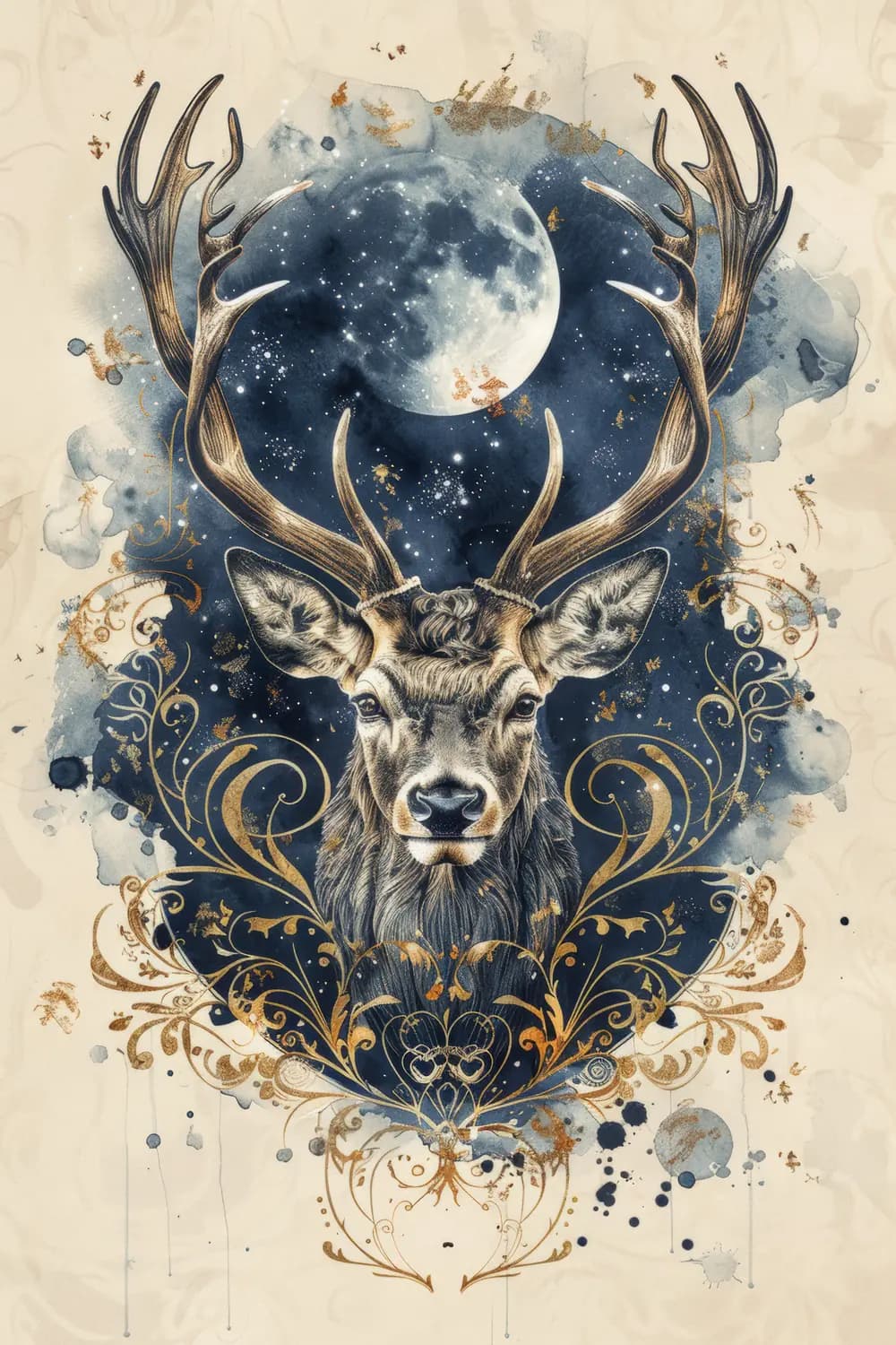 Cerf Majestueux Sous la Lune Étoilée