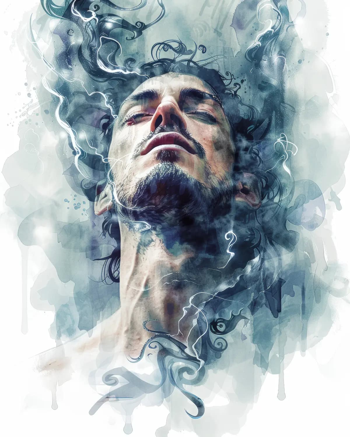 L'Homme aux Yeux Fermés et les Volutes d'Encre