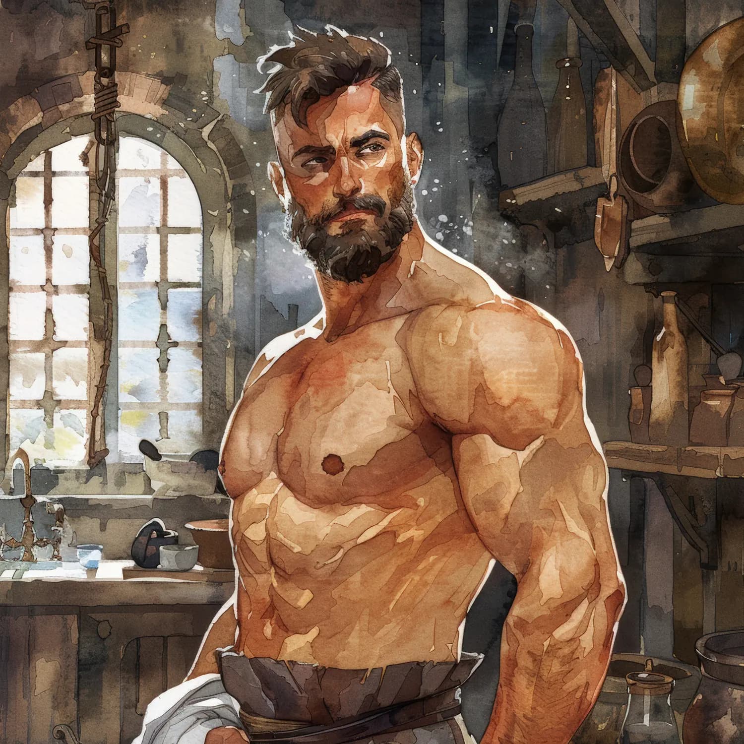 Forgeron Musclé dans un Atelier Médiéval