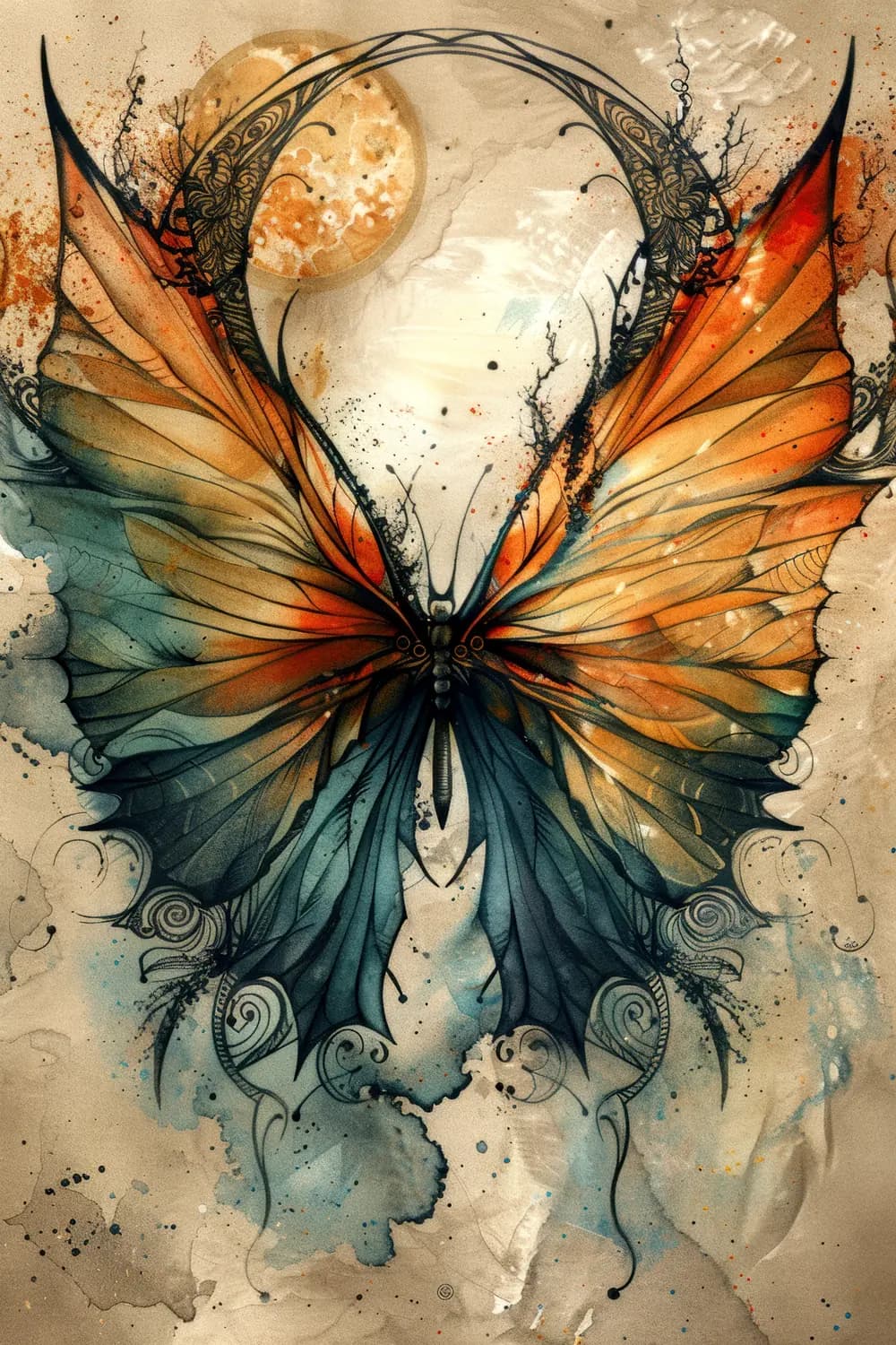 Papillon Mystique sous la Lune Dorée