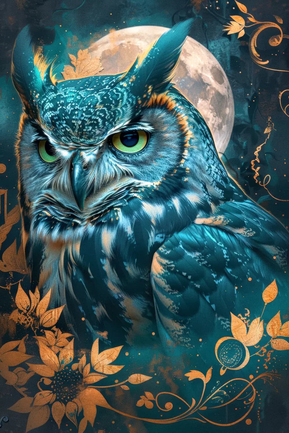 Hibou Mystique sous la Lune Dorée